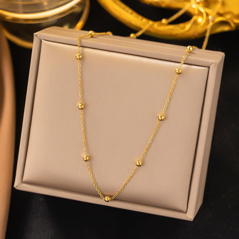 

New Temperament Trendy Gold Color Stainless Steel Double Layer Round Bead Bracelet for Women Classic No Fading Bangle Zircon
