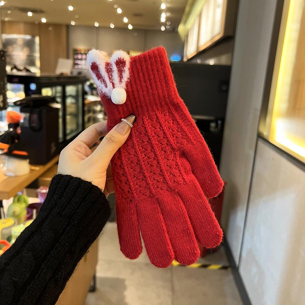 Women's Warm Korean Version Autumn and Winter New Knitted Wool Prevents Cold Five Fingers To Play with Mobile Phone Driving and Riding Office