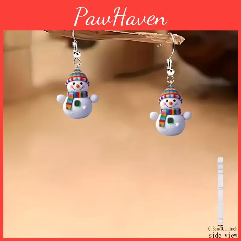 Christmas Snowman Acrylic Cartoon Earrings With Silver Ear Pins For Holiday Party Accessory