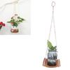 Pflanzenhänger PU-Leder Quadratische Basis Baumwollseil Blumentopf Sukkulenten Hängehalter Gartendeko Braun 20cm