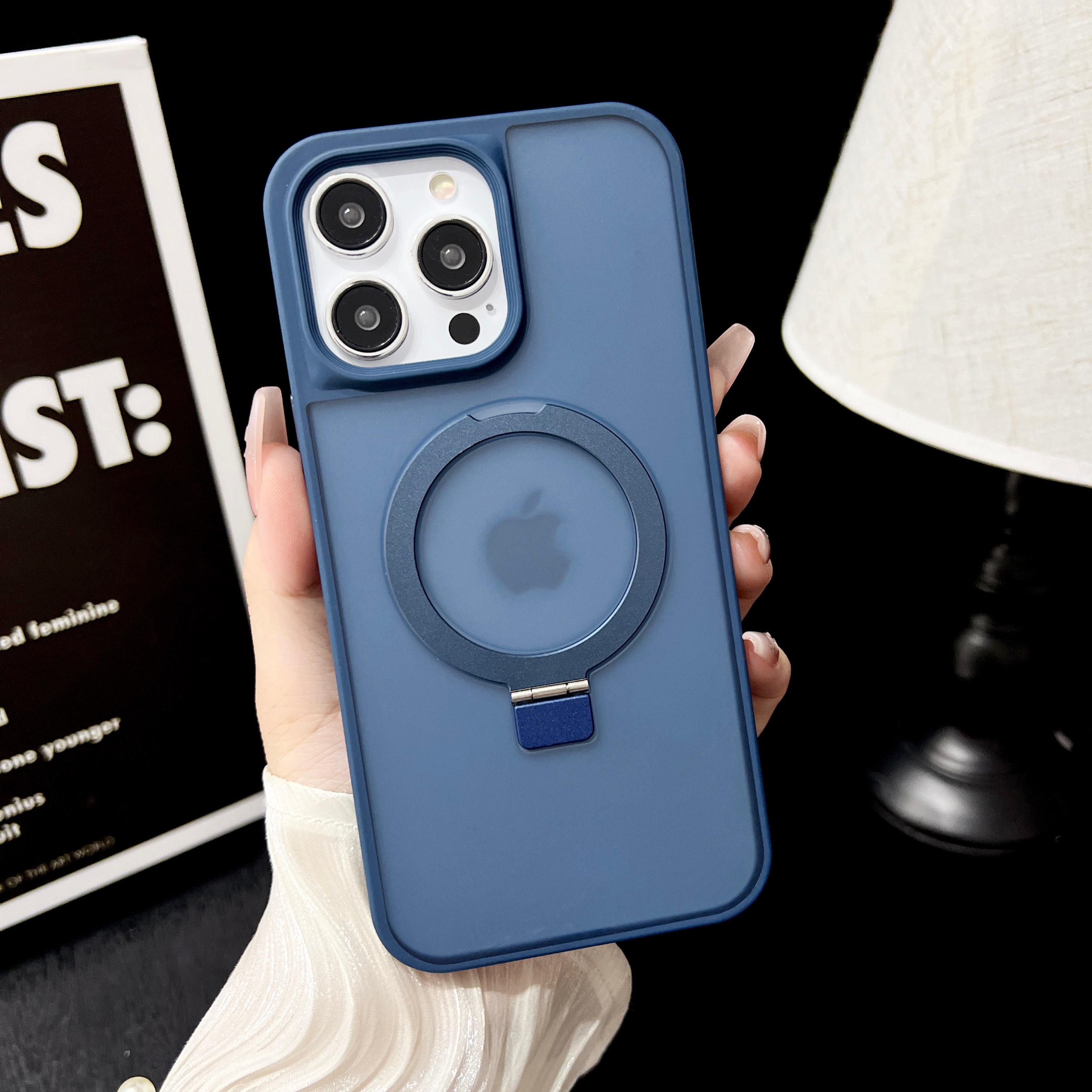 

For iPhone 15 Pro Max Case Compatible with MagSafe Skin-Touch TPU+PC Kickstand Phone Cover Navy Blue