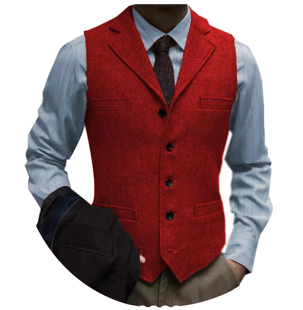 Herren Slim Fit Fischgrät Einreiher Freizeitweste