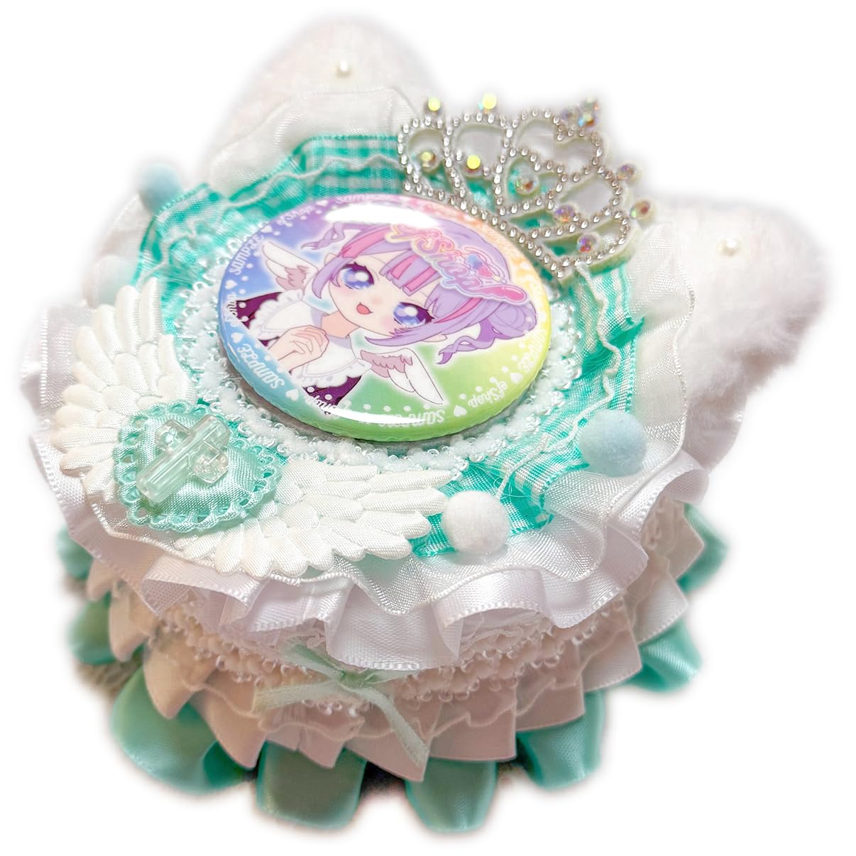 

Badge Rosette Cake Ears Gingham Ita Rosette Deco Oshikatsu Cat Badge Rosette 57mm 76mm Fake Sweets Birthday Party Without the Person Cat Ears Gingham мятный