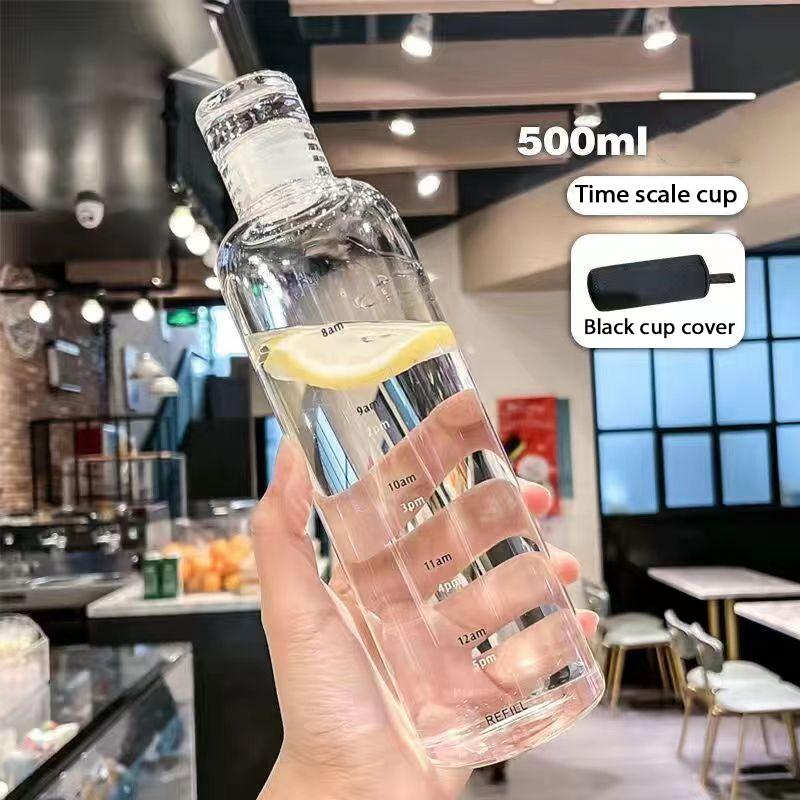 

Прозрачная бутылка для воды со шкалой времени, креативная большая емкость, герметичная, устойчивая к падению пластиковая чашка для напитков для путешествий, новинка 500ml