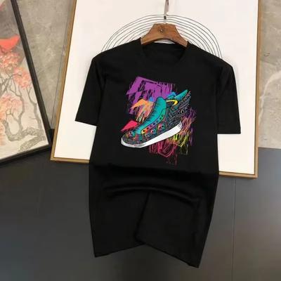 Camiseta con estampado de zapatillas para hombre, marca Harajuku, algodón, informal, de calidad, vintage, talla grande, manga corta