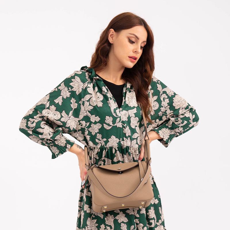 Doctor Bag Lindi Bag Lychee Pattern Handbag Shoulder Bag Pu Women'S Bag Texture Bag Versatile Fashion Diagonal Span