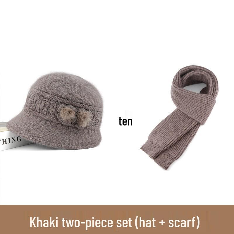 

Уютный зимний набор шапка и шарф для женщин среднего и пожилого возраста - Теплый вязаный кроличий мех и хлопок One Size