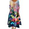 Vintage Floral Print Loose A Line Maxi Dress with Pockets V Neck Layered Hem Spring Fall Daily Work Party Dress