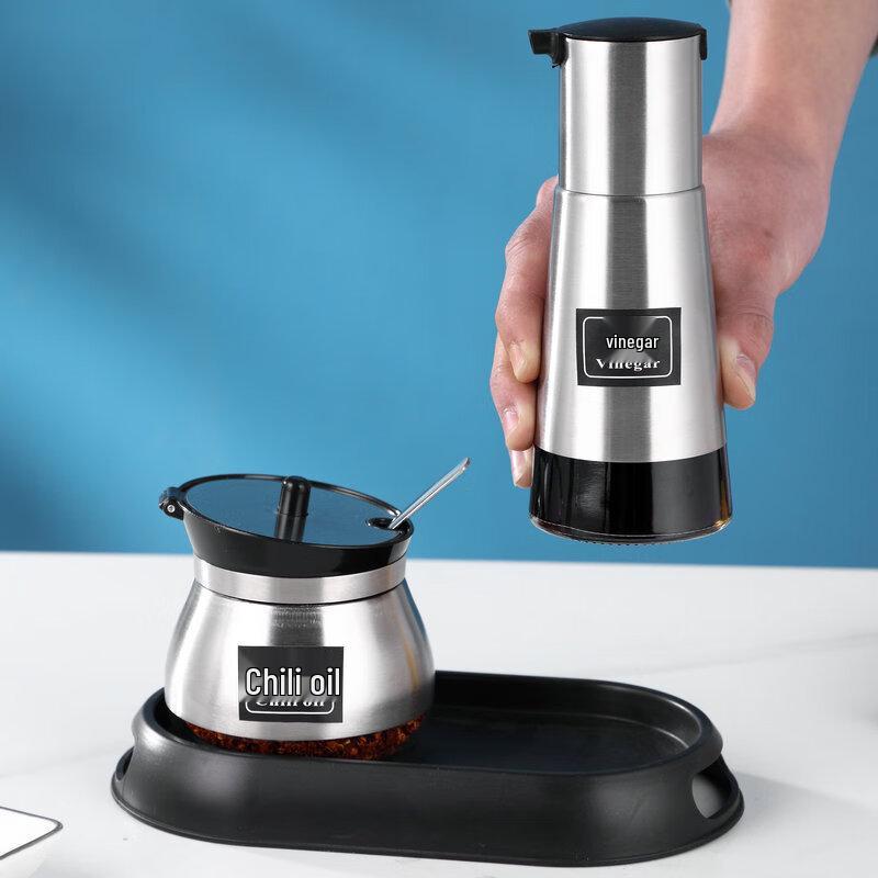 Minna Glass Oil & Vinegar Dispenser Set with Stainless Steel Tray