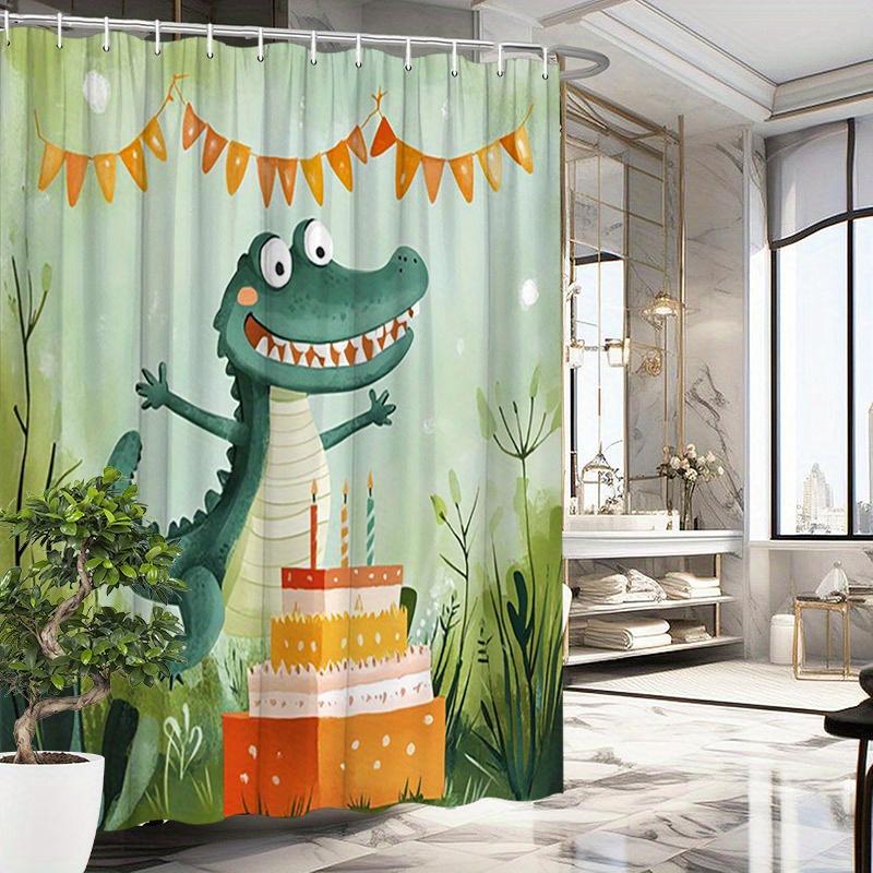 

Friendly Dinosaur with Party Flags Shower Curtain - Water-Resistant, Easy to Clean, Adds a Fun and Playful Touch to Your W90XH180cm
