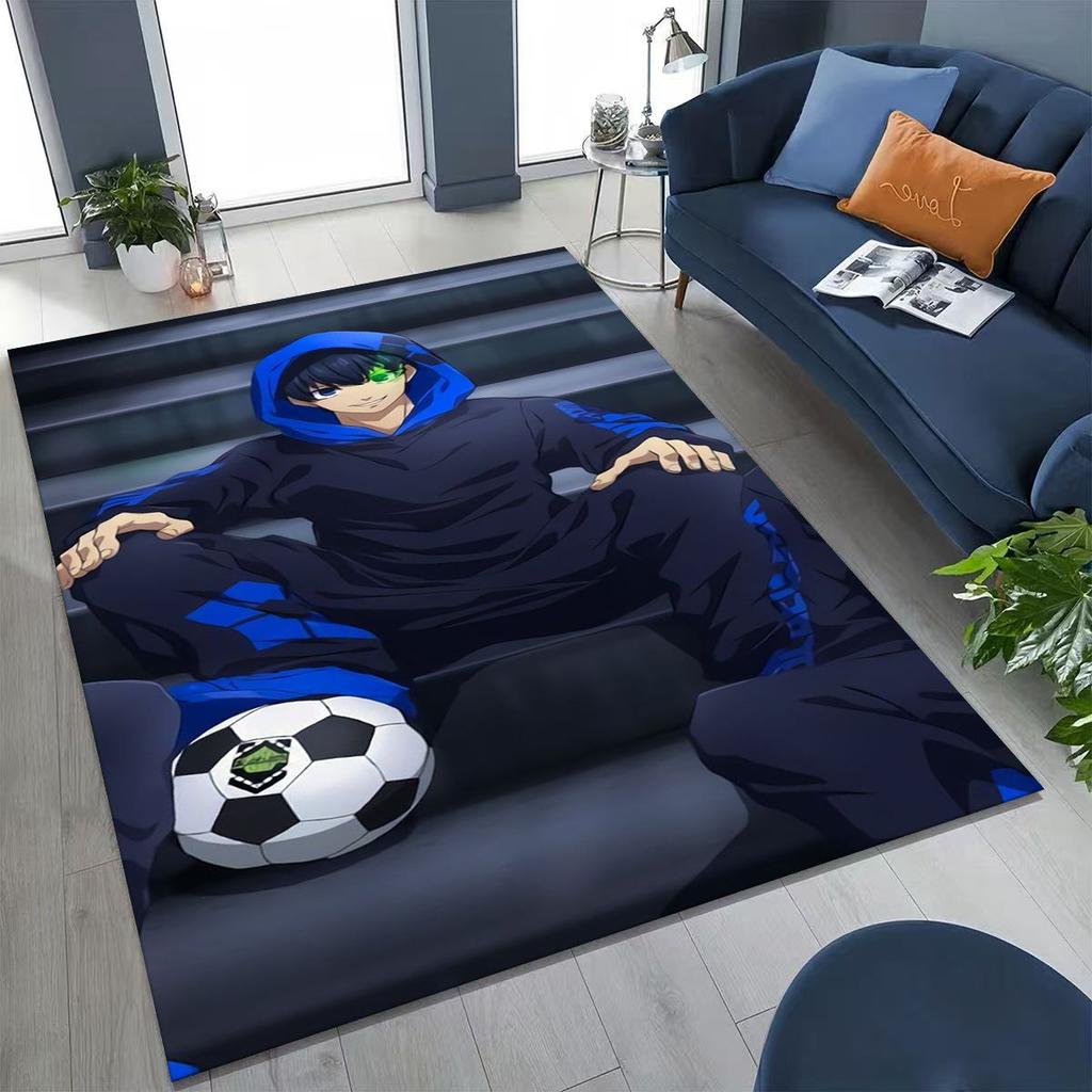 Cartoon BLUE LOCK Fußball Anime Isagi Teppich für Schlafzimmer Wohnzimmer Sofa Zuhause Fußmatte Dekor, Große Kinder Spiel Rutschfeste Bodenmatte