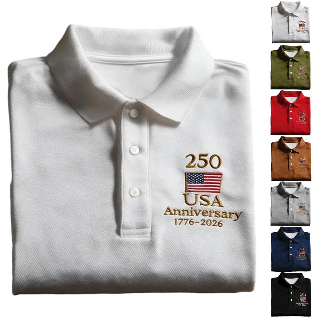 Men's Casual Polo Shirt USA Anniversary 1776-2026 Printed Short Sleeve Collared Shirt Lightweight Breathable Fabric Comfortable Fit