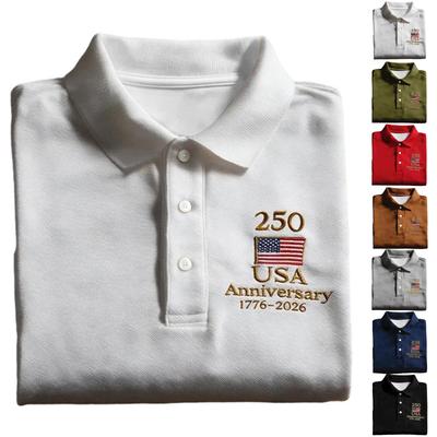 Men's Casual Polo Shirt USA Anniversary 1776-2026 Printed Short Sleeve Collared Shirt Lightweight Breathable Fabric Comfortable Fit