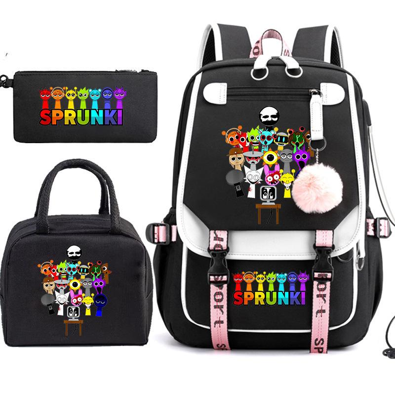 Large Capacity Schoolbag with Shoulder Strap; Student Three-piece Pencil Case Set
