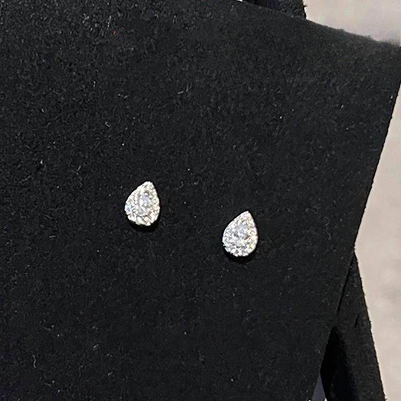 Mini Luxury Shiny 925 Sterling Silver Full Zircon Teardrop-shaped Stud Earrings for Women Korean Jewelry Party Accessories Gifts