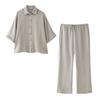 Women's Loose Fit Two Piece Pantsuit Three Quarter Sleeve Shirt Drawstring Wide Leg Pants Woven Polyester Matching Set