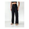 New Season High Waist Button Detailed Elastic Waist Linen Black Palazzo Trousers