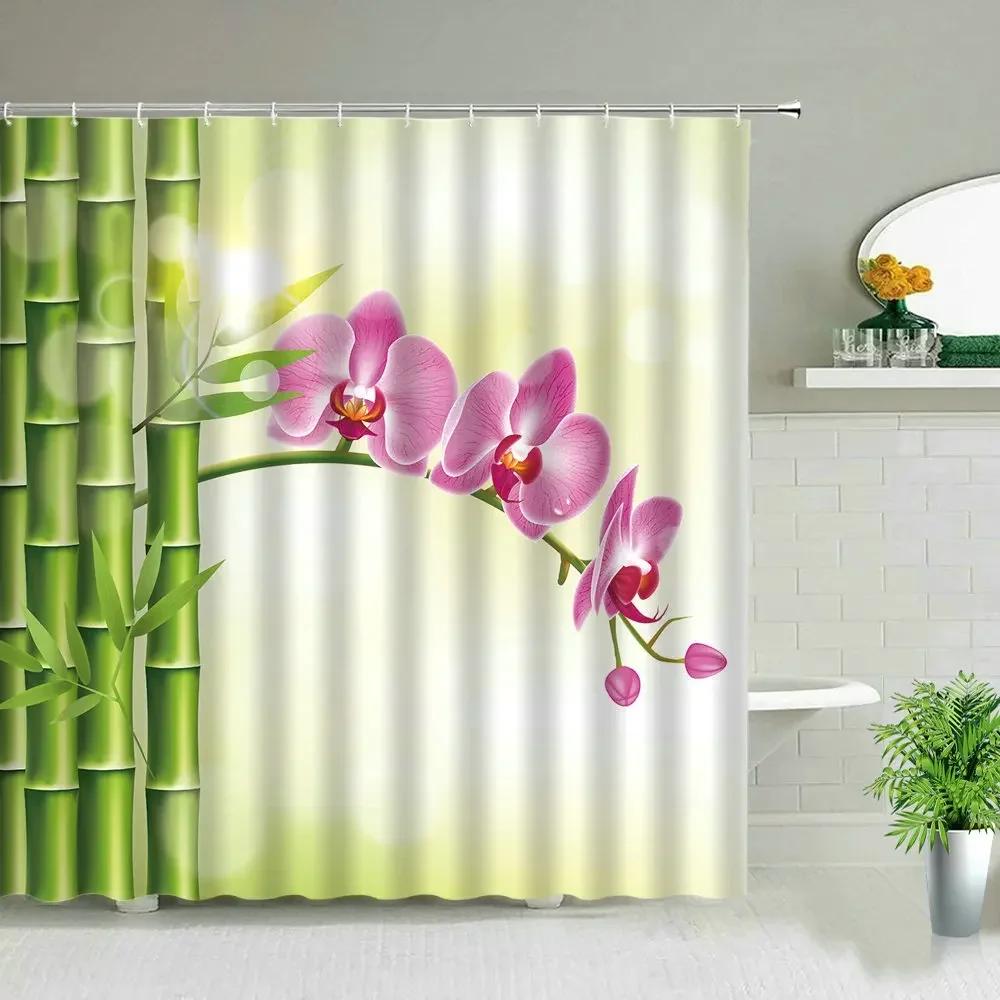 Chinese Style Ink painting Bamboo Landscape Shower Curtain Flower Bird Scenery Bathroom Waterproof Cloth Bath Curtains With Hook