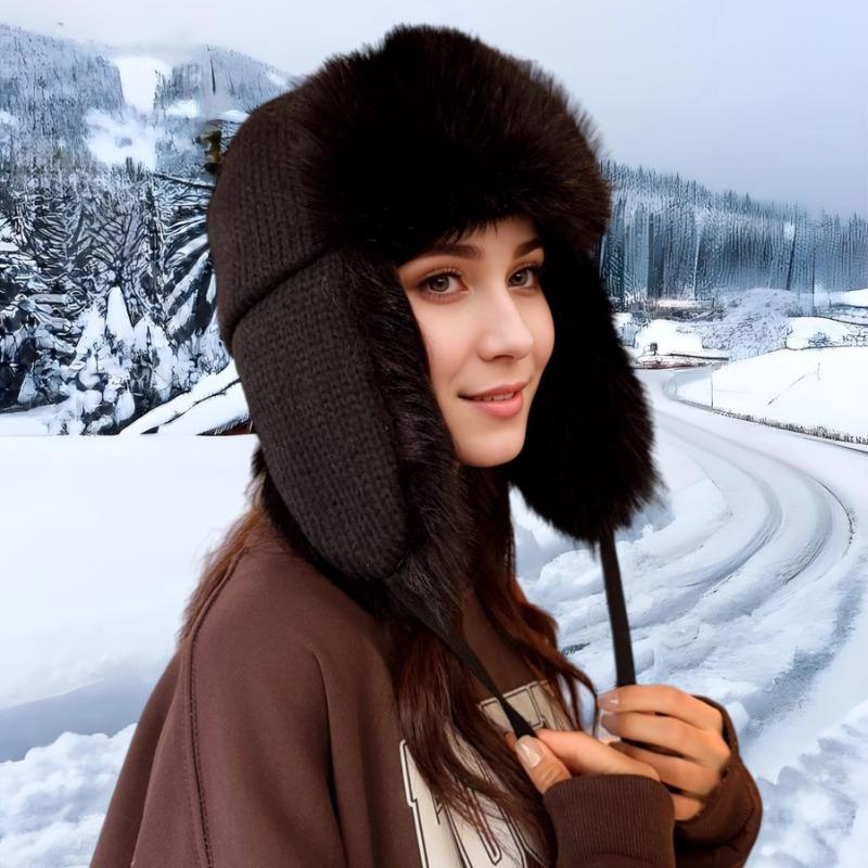 Acrylic plush wool hat, cold hat, fashionable and simple, showing face, small woman, warm ear protection in winter