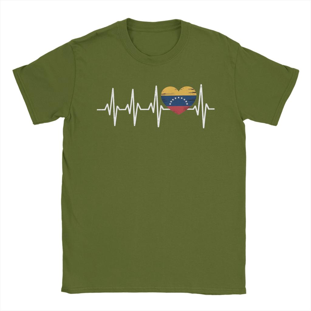 Unisex s TShirts Venezuela Flag Heartbeat Venezuelan Lovers Support Pure Cotton Tee Shirt Short Sleeve T Shirts Crewneck Clothing