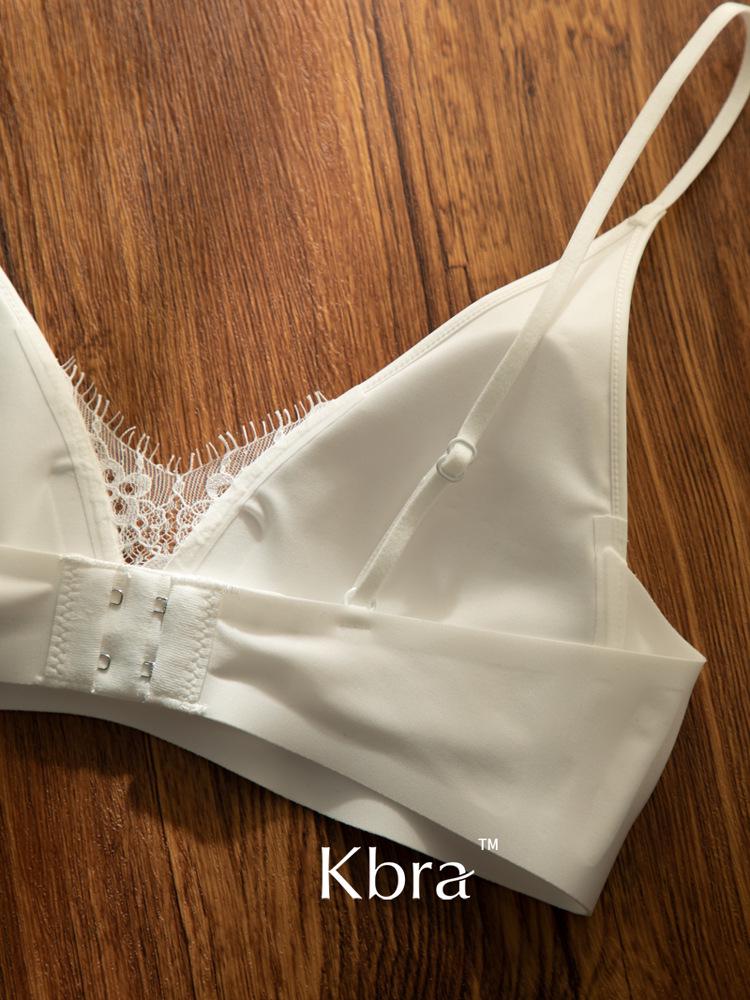 French Satin Lace Triangle Cup Push-Up Bra for Small Breasts - Women's Anti-Sagging Lingerie with Side Support.