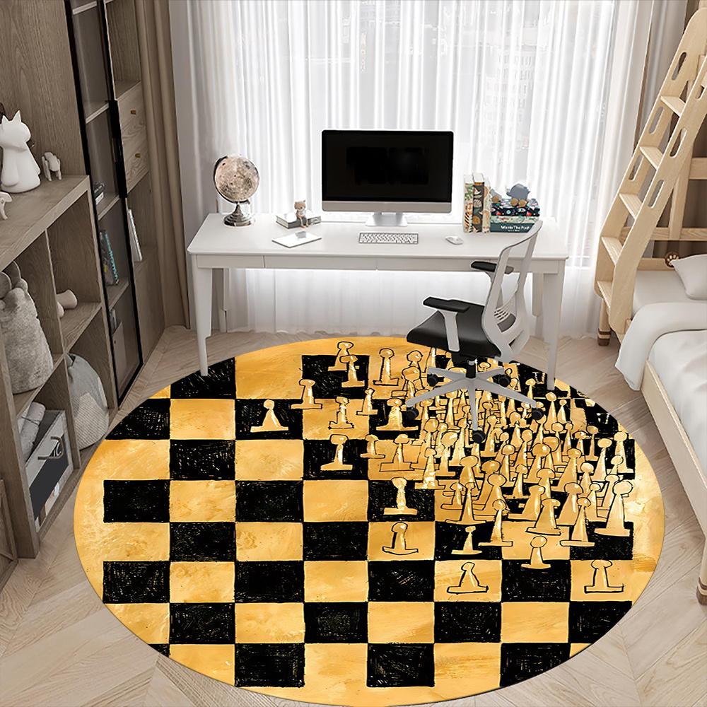 1pc Chess Pieces Office Round Area Rug, Indoor Mat Suitable ForOffice, Under Office Chairs Bedroom Living Room Home Decor, Room Deco 072