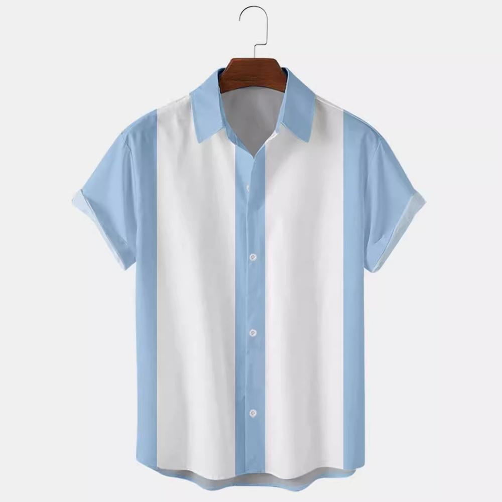 Men's Stripes 3D Printed Shirt Contrast Color Casual Hawaiian Beach Shirt Men's Simple Business Casual Fashion Top Men Clothing