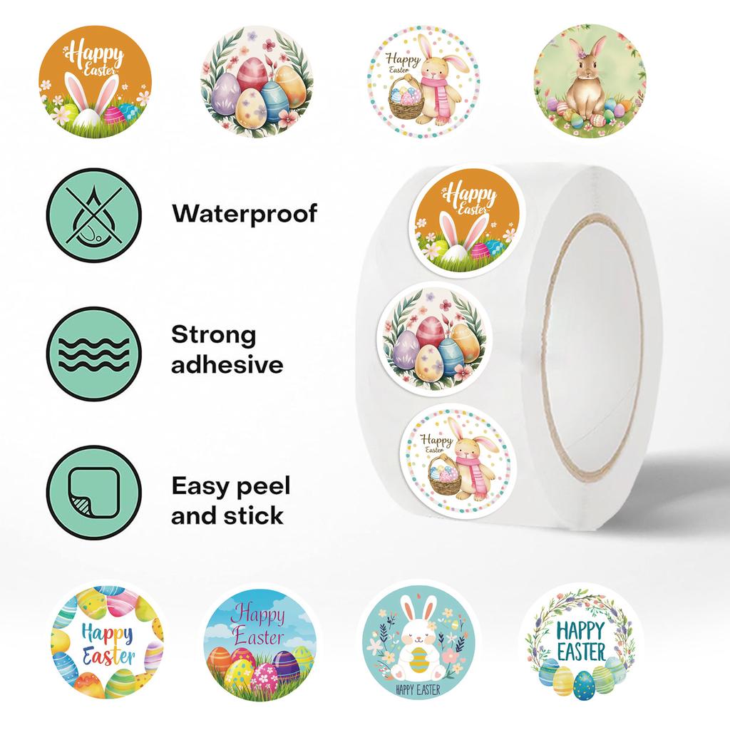 500 Pictures/roll Roll Sticker Tape Easter Bunny Handbook Material Decorative Envelope Seal Sticker