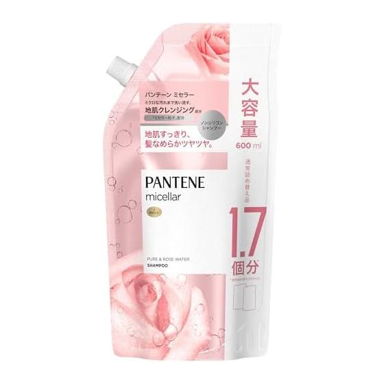Pantene Micellar Shampoo 600mL [1.7 pieces] Refillable Large Capacity Pure & Rose Water