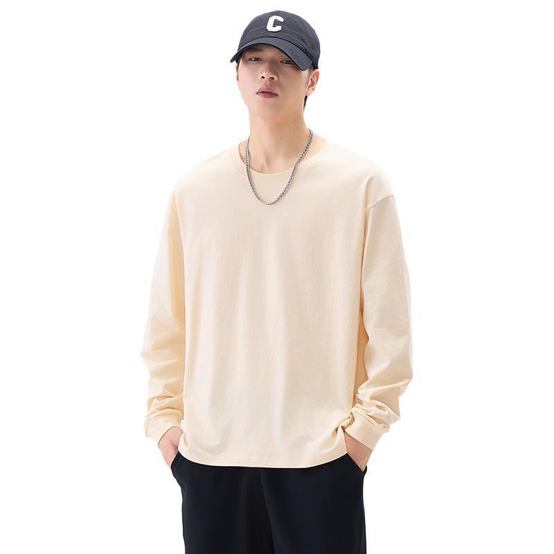 Cotton Long-sleeved T-shirt for Men In Spring and Autumn Latest Pure Cotton Round Neck T-shirt for Men with Screw Bottoming Top
