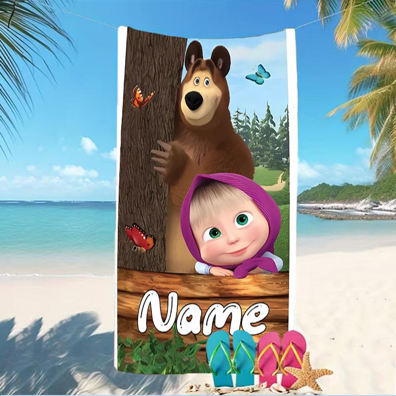 Customizable personalized beach towels Masha and the Bear themed designs.Suitable for the beach, yoga, sports;ideal as beach accessories