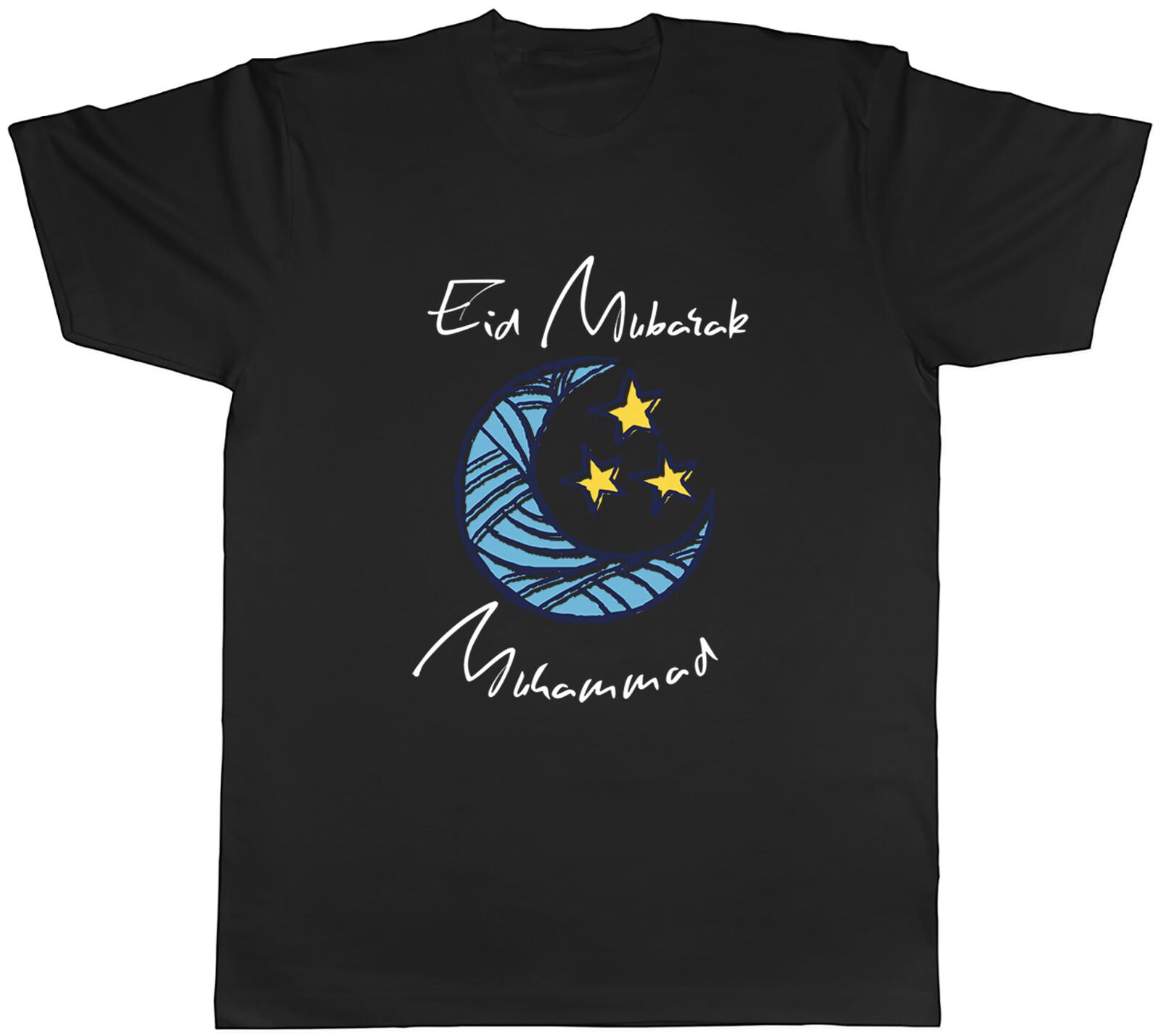 Personalised Eid Mubarak Mens T-Shirt Blue Moon and Stars Tee Gift XXXXL