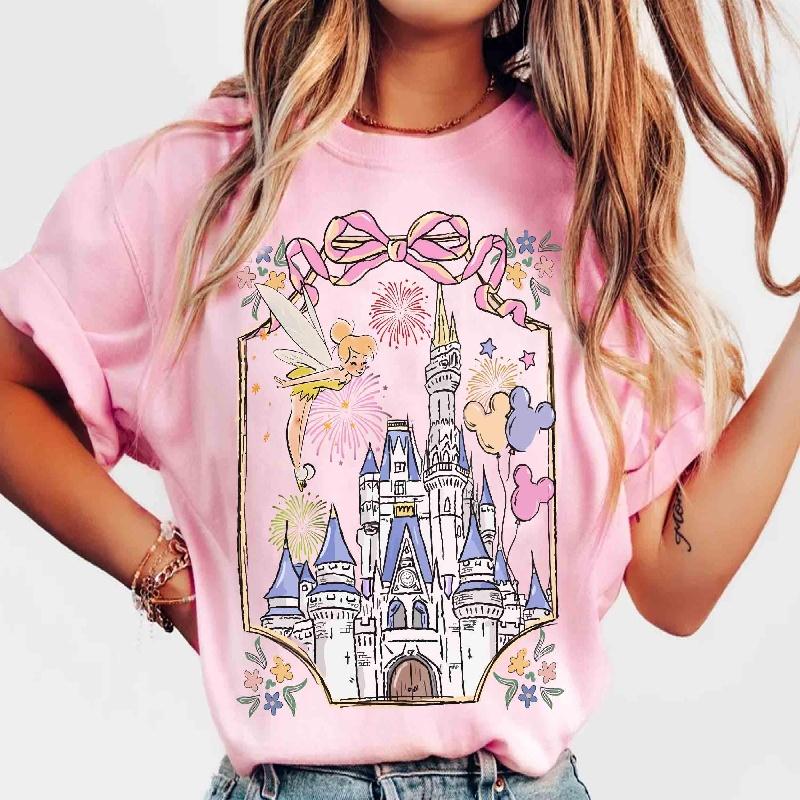 

202526 Disney100 cotton printed Tshirt World Christmas Shirts Disney Family Christmas Balloons Girl Gifts Tinker Bell S