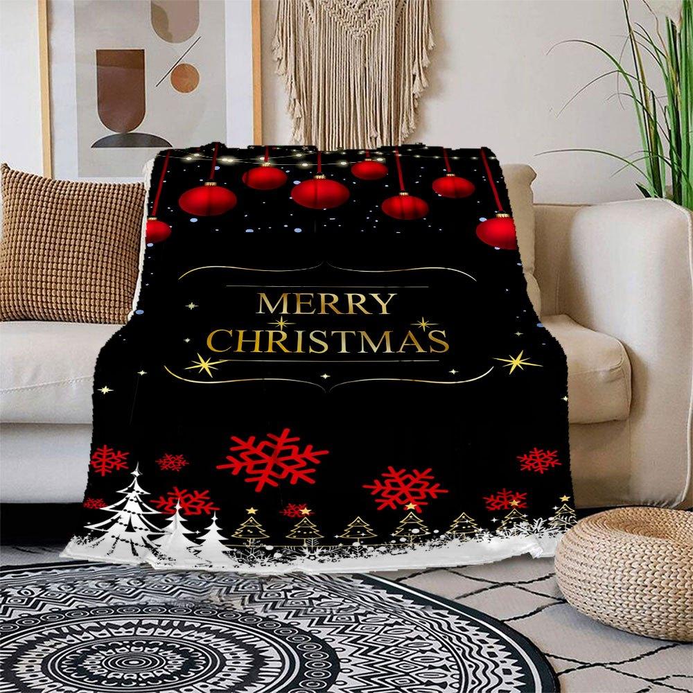 

Merry Christmas Red Baubles & Snowflakes Phone Case CoverBlanket Flannel Throw Blanket for Sofa, Bed, Travel, Camping, Office 100x150cm