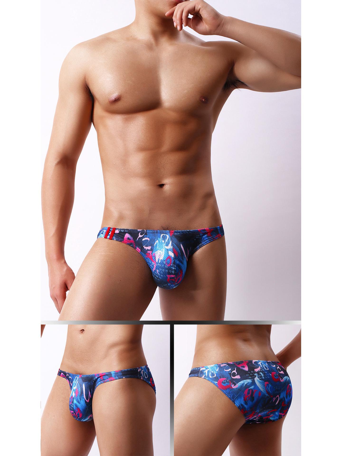 

Мужские U-образные сетчатые трусы с низкой талией и принтом в европейском и американском стиле — дышащий, влагоотводящий дизайн с треугольными вставками (Е073) L