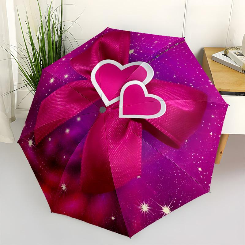 

1pc Heart Bow Automatic Folding Umbrella - Portable Collapsible Design, 8-Rib Iron Frame, Durable Fabric yy251125013
