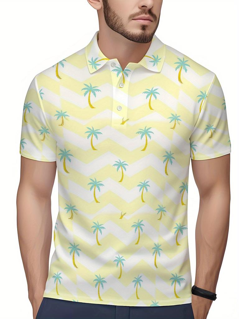 Men'S Short-Sleeve Polo Shirt with Flat Digital Print Pattern - No Texture