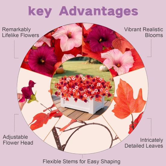 1/2Pcs Artificial Flower with Leaves 12 Fork UV Resistant Fake Plastic Flower Home Table Centerpiece Indoor Outdoor Faux Bloom Decoration