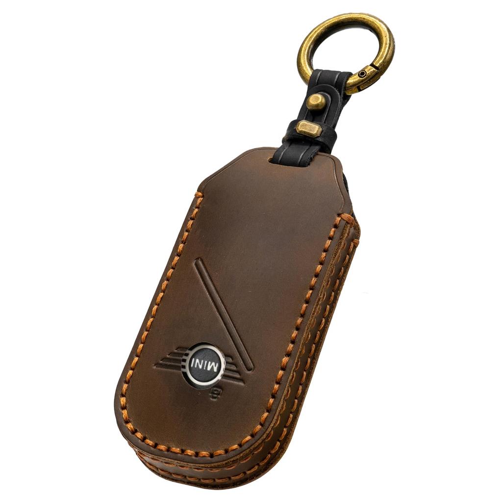 SKYBELL Genuine Leather Key Case for Mini Cooper and U25 BMW Leather Key Smart Key Skybell F65, F66, F67, J01, J05, Minis, Cover, Case, (Brown)
