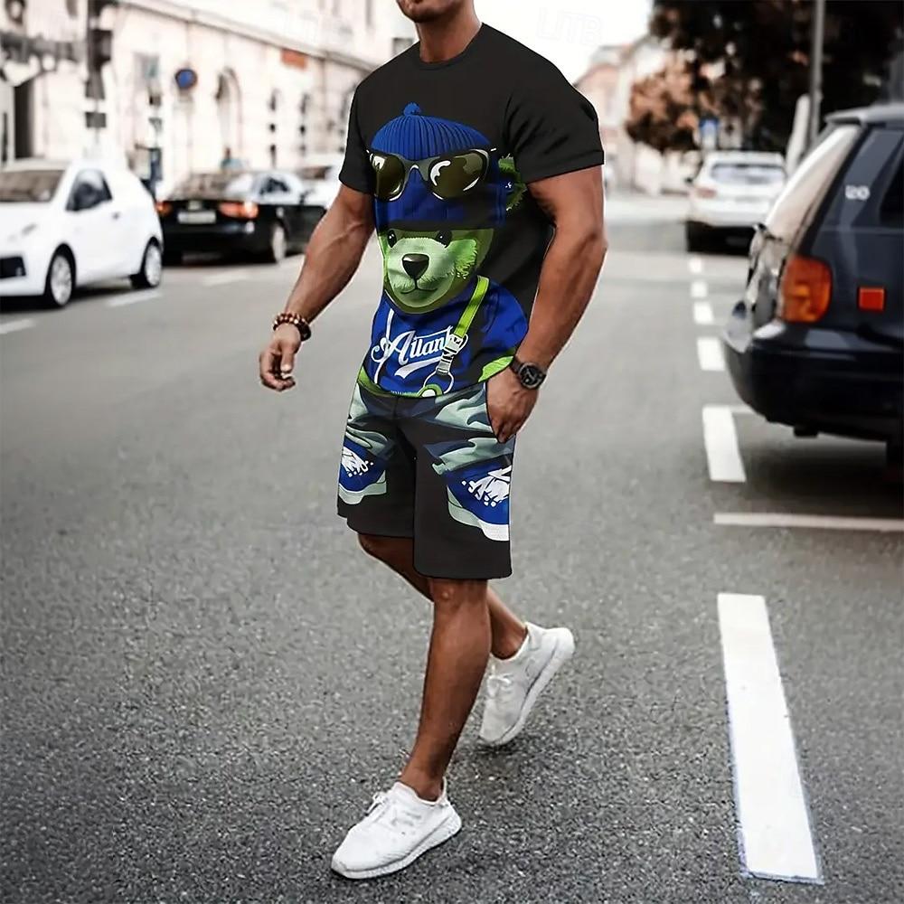 Men s Cartoon Character Tees sets Summer Tops Short Sleeve Short Pants Crew Neck Sport Casual Trendy Sports Summer S