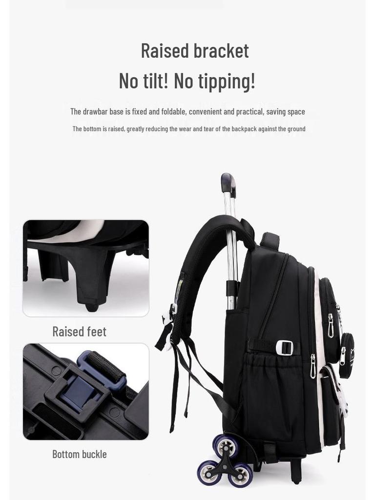 Natural Fish Design Trolley Backpack for Middle School Girls - Large Multi-Layer Capacity