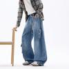 American Retro Scimitar Wide-leg Jeans Men's Autumn Loose Casual Straight-leg Pants Trendy Brand High-end Ruffian Handsome Men's Clothing