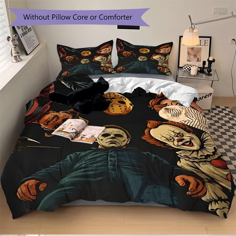 3pcs Horror Characters Duvet Cover Set, 1 Duvet Cover + 2 Pillowcases (No Insert), High-Definition Print, Home & Dorm Set Yy251208044