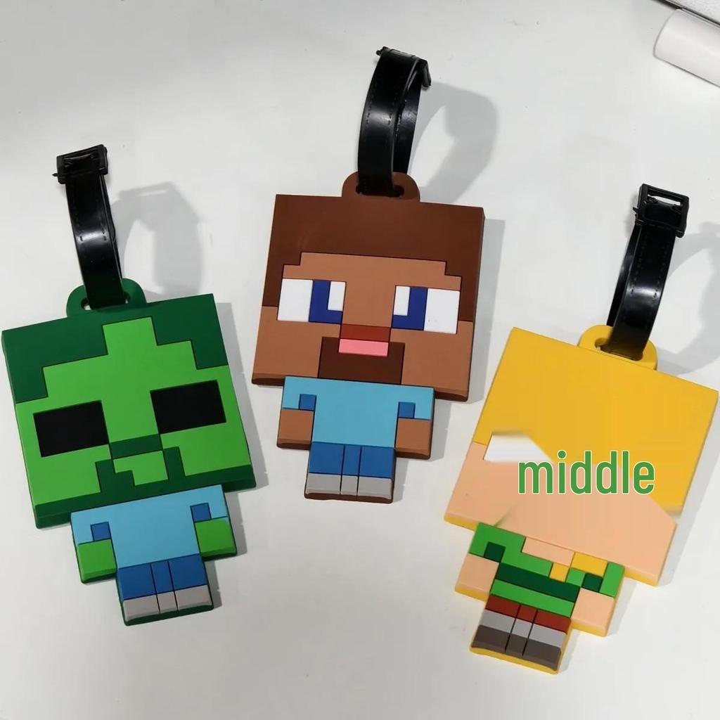 Creeper Steve Cartoon Minecraft Bagagelabel: Schattige Reistas Bedeltje