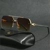 Metal Double Beam Square Sunglasses Men Half Frame Pilot Fashion Advanced Personality Stylish Eyewear