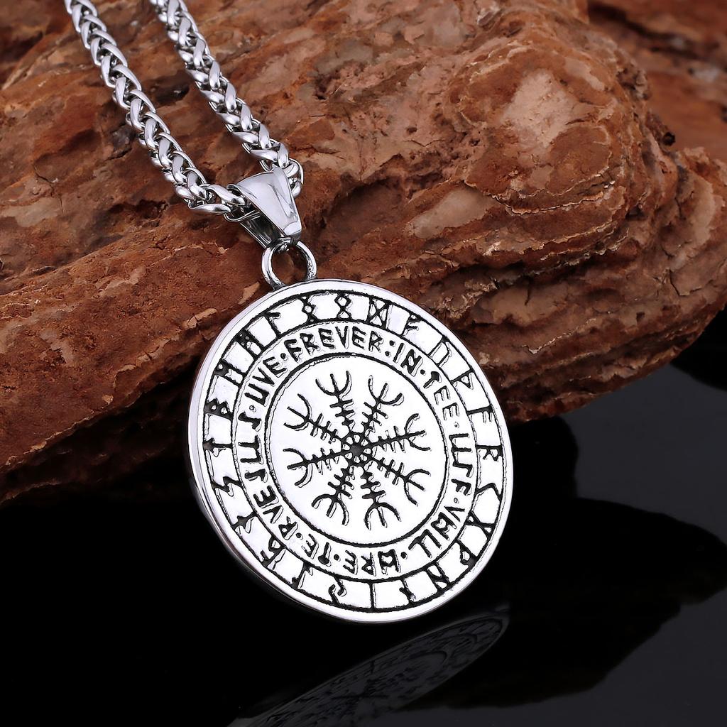 Stainless Steel Nordic Mythology Wolf Necklace Viking Vintage Rune Amulet for Men Women Pendant Jewelry Gift