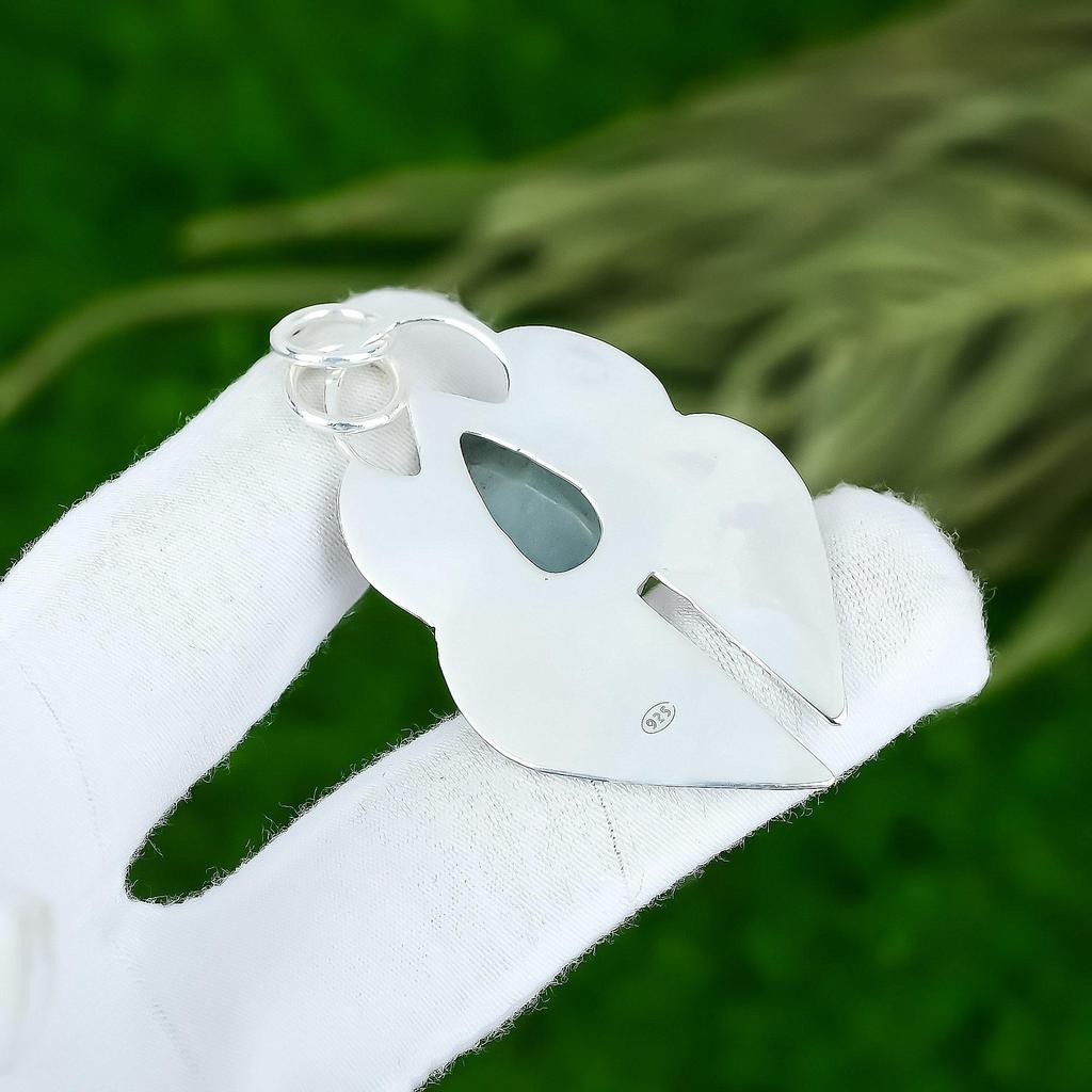 Memorial Day Sale March Birth Natural Aquamarine Sterling Silver Pendant Jewelry