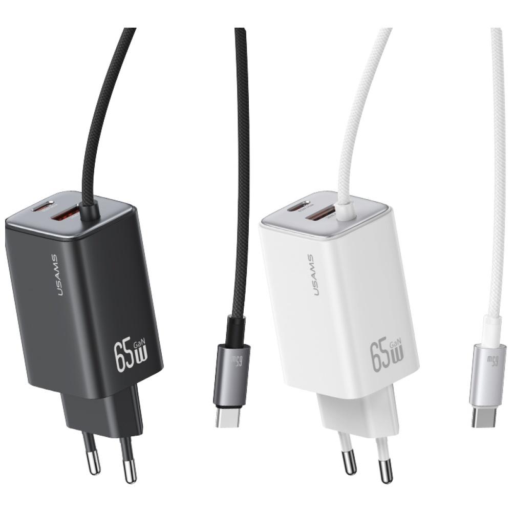 Ładowarka sieciowa 65W USAMS GaN Szybkie ładowanie 2xUSB-C USB-A Biała