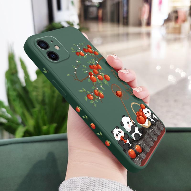 

Joyful Panda Phone Case For iPhone 12 11 X XR XS 8 7 SE2 Plus Pro Max Mini Silicone Cover iPhone XS темно-зелений колір