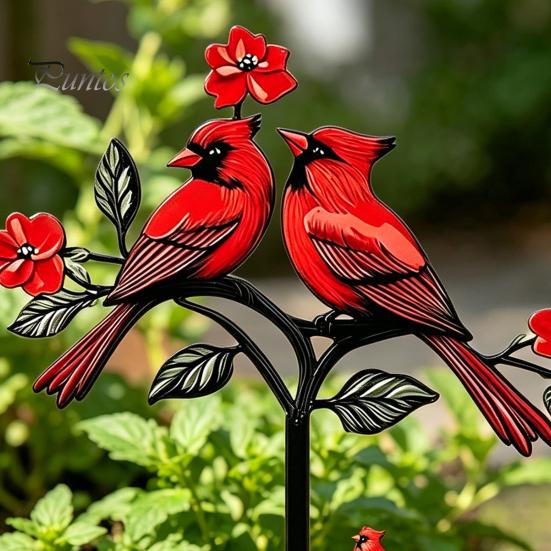 Elegant Yard Decoration Posts Metal Bird Garden Stake Decor, Weather Resistant Printed Flat Art Ornament, Rustproof Planter Non-fading Pot Insert for